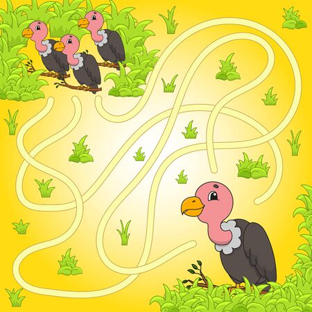 Funny maze. Game for kids. Puzzle for children. Cartoon character. Labyrinth conundrum. Color vector illustration. Find the right path. The development of logical and spatial thinking.のイラスト素材