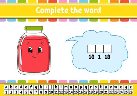 Complete the words. Cipher code. Learning vocabulary and numbers. Education developing worksheet. Activity page for study English. Game for children. Isolated vector illustration. Cartoon character.のイラスト素材