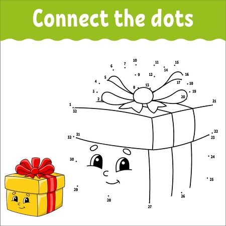 Dot to dot. Draw a line. Handwriting practice. Learning numbers for kids. Activity worksheet. With answer. Game for toddler. Isolated vector illustration. Cute character. Cartoon style.のイラスト素材