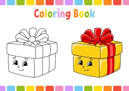 Coloring book for kids. Cheerful character. Vector illustration. Cute cartoon style. Fantasy page for children. Black contour silhouette. Isolated on white background.のイラスト素材