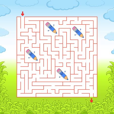 Square maze. Game for kids. Puzzle for children. Labyrinth conundrum. Color vector illustration. Find the right path. Isolated vector illustration. Cartoon character.のイラスト素材
