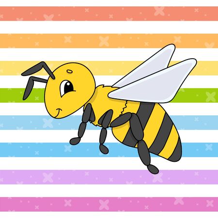 Striped bee. Colorful vector illustration. Cartoon style. Isolated on color background. Design element. Template for your design.のイラスト素材