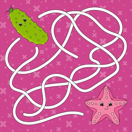 Sea star, Vegetable cucumber. Maze. Game for kids. Labyrinth conundrum. Education developing worksheet. Puzzle for children. Activity page. Cartoon character. Color vector illustration.のイラスト素材