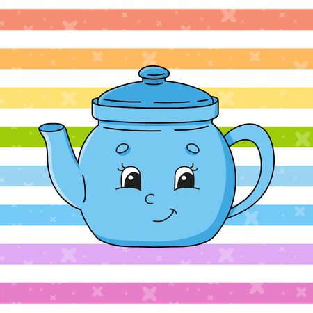 Ceramic kettle. Colorful vector illustration. Cartoon character. Isolated on color background. Design element. Template for your design.のイラスト素材
