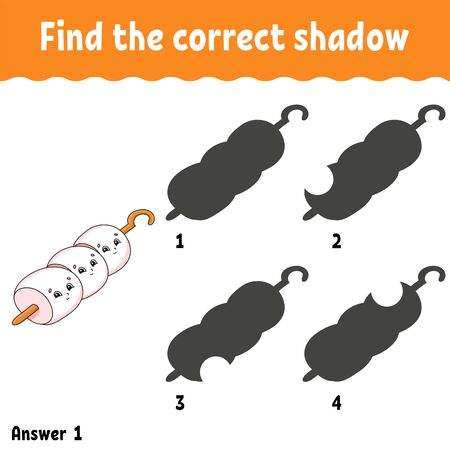 Find the correct shadow. Education developing worksheet. Matching game for kids. Activity page. Puzzle for children. Cartoon character.のイラスト素材
