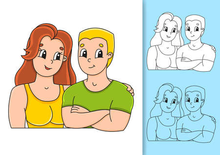 Set of illustrations isolated on white and colored background. Design element. Black stroke. Cartoon style.のイラスト素材