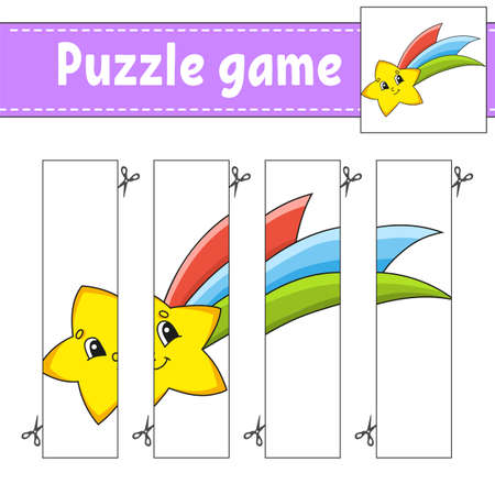 Puzzle game for kids. Cutting practice. Education developing worksheet. Activity page.Cartoon character.のイラスト素材