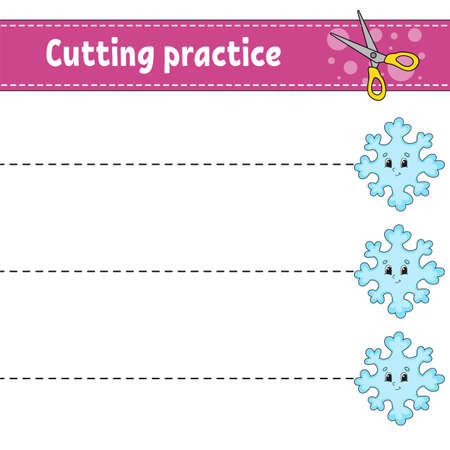 Cutting practice for kids. Education developing worksheet. Activity page. Color game for children. Isolated vector illustration. Cartoon character.のイラスト素材