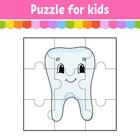 Puzzle game for kids. Jigsaw pieces. Color worksheet. Activity page.Isolated vector illustration. Cartoon style.のイラスト素材