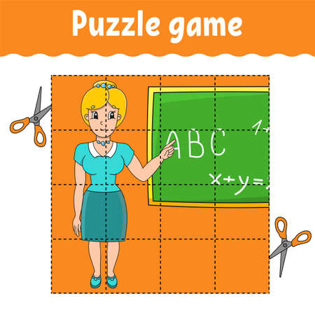 Puzzle game for kids. Education developing worksheet. Back to school. Color activity page. For toddler. Riddle for preschool. Isolated vector illustration in cartoon style.のイラスト素材