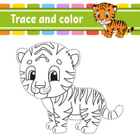 Trace and color. Coloring page for kids. Handwriting practice. Education developing worksheet. Activity page. Game for toddlers. Isolated vector illustration. Cartoon style.のイラスト素材