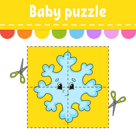Baby puzzle. Easy level. Flash cards. Cut and play. Christmas theme. Color activity worksheet. Game for children. Cartoon character.のイラスト素材