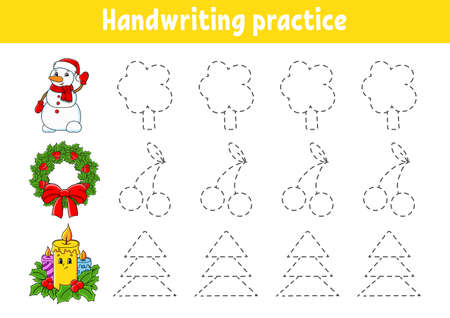 Handwriting pactice. Christmas theme. Education developing worksheet. Activity page. Color game for children. Isolated vector illustration. Cartoon character.のイラスト素材