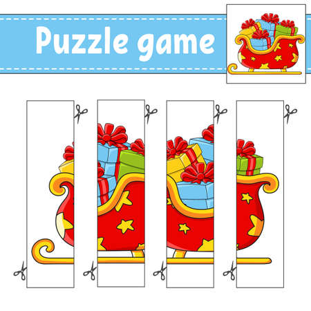 Puzzle game for kids. Cutting practice. Christmas theme. Education developing worksheet. Activity page. Cartoon character.のイラスト素材