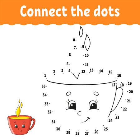 Dot to dot game. Draw a line. For kids. Activity worksheet. Coloring book. With answer. Cartoon character. Vector illustration.のイラスト素材