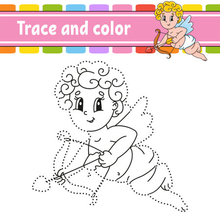 Trace and color. Coloring page for kids. Handwriting practice. Education developing worksheet. Activity page. Game for toddlers. Isolated vector illustration. Cartoon style.のイラスト素材