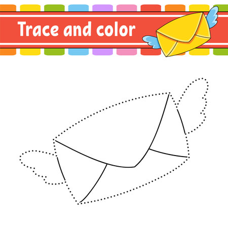 Trace and color. Coloring page for kids. Handwriting practice. Education developing worksheet. Activity page. Game for toddlers. Isolated vector illustration. Cartoon style.のイラスト素材
