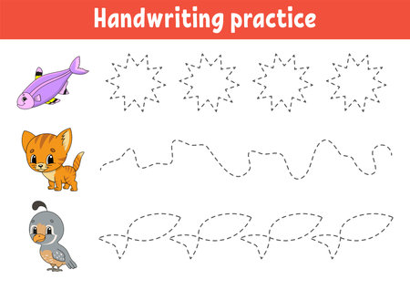 Handwriting pactice. Education developing worksheet. Activity page. Color game for children. Isolated vector illustration. Cartoon character.のイラスト素材