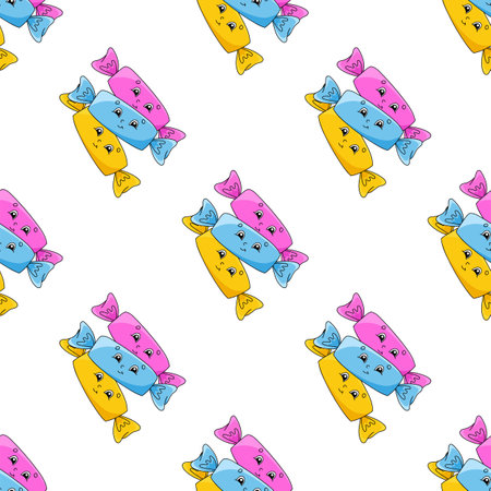 Colored seamless pattern. Cartoon style. Hand drawn. Vector illustration isolated on white background. For walpaper, poster, banner.のイラスト素材