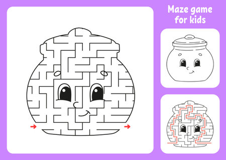 Abstract maze. Game for kids. Puzzle for children. Labyrinth conundrum. Find the right path. Education worksheet. With answer.のイラスト素材