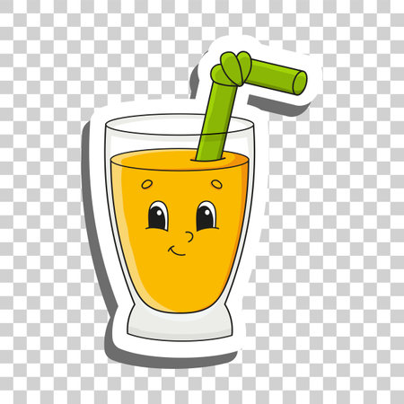Cute cartoon character Sticker with contour. Colorful vector illustration Isolated on transparent background. Design elementのイラスト素材
