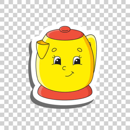 Cute cartoon character. Sticker with contour. Colorful vector illustration. Isolated on transparent background. Design elementのイラスト素材