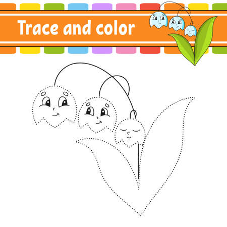 Trace and color. Coloring page for kids. Handwriting practice. Education developing worksheet. Activity page. Game for toddlers. Isolated vector illustration. Cartoon style.のイラスト素材