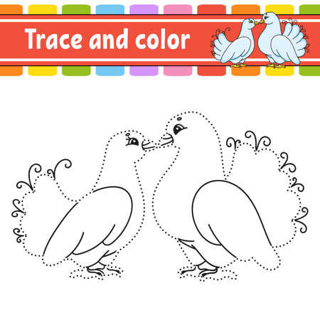 Trace and color. Coloring page for kids. Handwriting practice. Education developing worksheet. Activity page. Game for toddlers. Isolated vector illustration. Cartoon style.のイラスト素材
