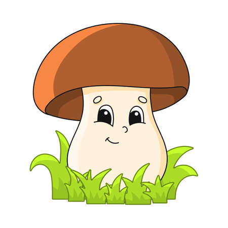 Cute mushroom. Cartoon character. Colorful vector illustration. Isolated on white background. Design element. Template for your design, books, stickers, cards.のイラスト素材