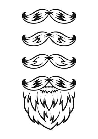 Beard and mustache. Black silhouette. Design element. Hand drawn sketch. Vintage style. Vector illustration.のイラスト素材