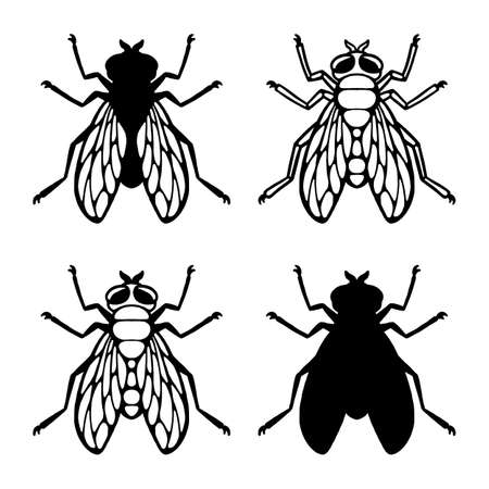 Fly insect. Outline silhouette. Design element. Vector illustration isolated on white background. Template for reppelent.のイラスト素材