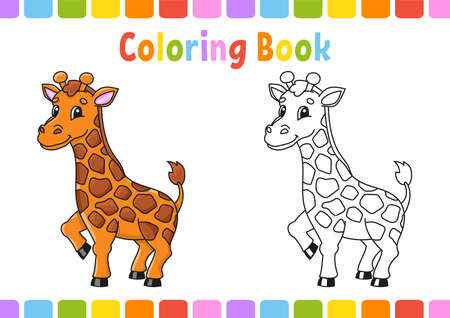 Coloring book for kids. Giraffe animal. Coon character. Vector illustration. Fantasy page for children. Black contour silhouette. Isolated on white background.のイラスト素材