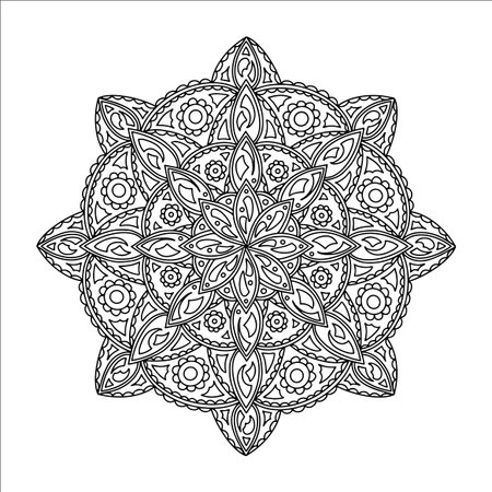 Abstract mandala. Coloring book page for kids and adult. Vector illustration isolated on white background.のイラスト素材
