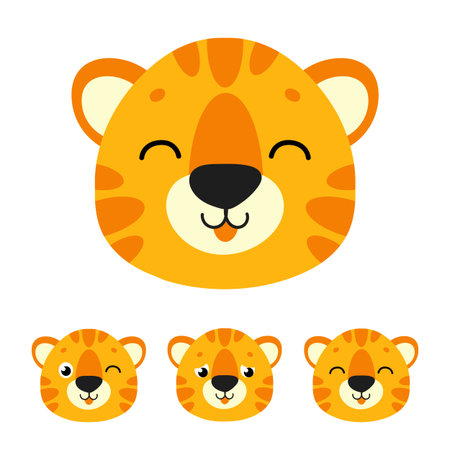 Cute tiger. Wild animal. Cartoon character. Colorful vector illustration. Isolated on white background. Design element. Template for your design, books, stickers, cards.のイラスト素材