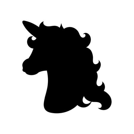 Horse unicorn head. Black silhouette. Design element. Vector illustration isolated on white background. Template for books, stickers, posters, cards, clothes.のイラスト素材