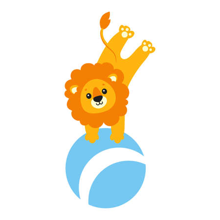Cute lion. Wild animal. Cartoon character. Colorful vector illustration. Isolated on white background. Design element. Template for your design, books, stickers, cards.のイラスト素材