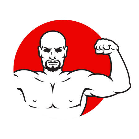 Bodybuilder strong man. Outline silhouette. Design element. Vector illustration isolated on white background. Template for books, stickers, posters, cards, clothes.のイラスト素材