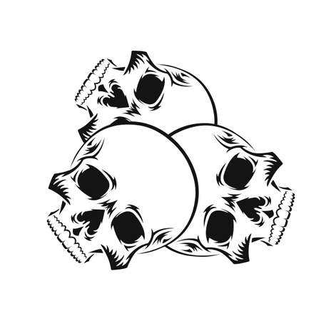 Human skull. Black silhouette. Design element. Hand drawn sketch. Vector illustration isolated on white background.のイラスト素材
