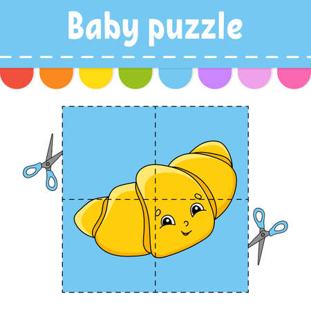 Baby puzzle. Easy level. Flash cards. Cut and play. Color activity worksheet. Game for children. Cartoon character.のイラスト素材