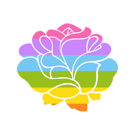 Rose flower. Rainbow silhouette. Design element. Vector illustration isolated on white background. Template for books, stickers, posters, cards, clothes.のイラスト素材