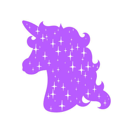 Horse unicorn head. Violet silhouette. Design element. Vector illustration isolated on white background. Template for books, stickers, posters, cards, clothes.のイラスト素材