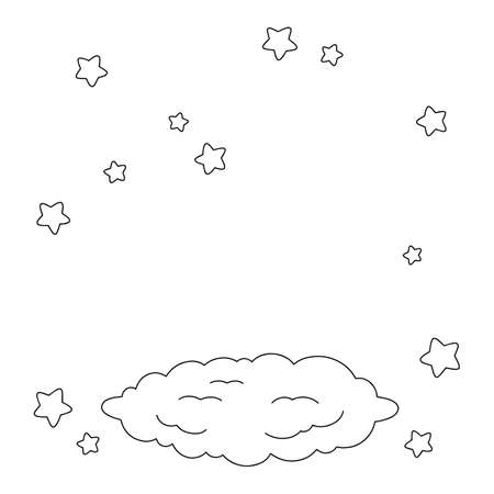 scene with clouds and stars. Coloring book page for kids. Cartoon style character. Vector illustration isolated on white background.のイラスト素材