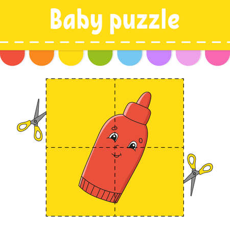 baby puzzle. Easy level. flash cards. cut and play. color activity worksheet. Game for kids. cartoon character.のイラスト素材