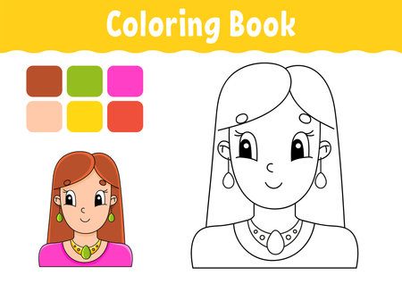 Coloring book for kids. Cheerful character. Vector illustration. Cute cartoon style. Fantasy page for children. Black contour silhouette. Isolated on white background.のイラスト素材