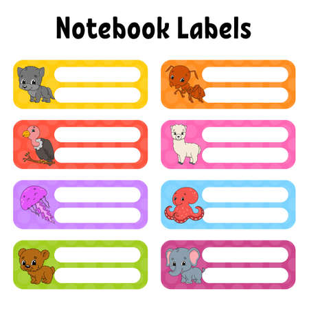 bright stickers. Rectangular label. cute characters. Color vector isolated illustration.のイラスト素材