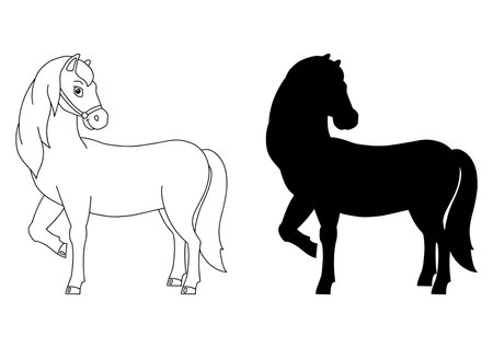 cute horse. farm animal. Coloring book page for kids. Cartoon style character. Vector illustration isolated on white background.のイラスト素材