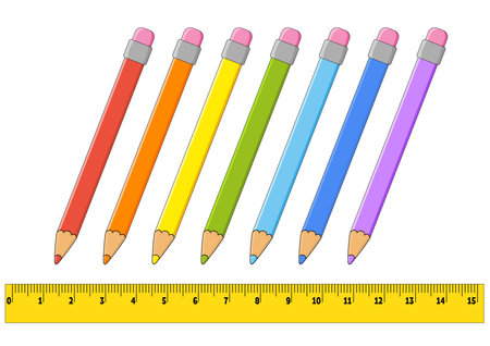 Color pencils. design element. Vector illustration isolated on white background. Template for books, stickers, posters, cards, clothes.のイラスト素材