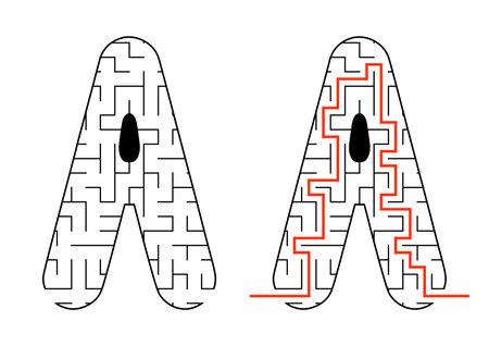 abstract maze. Game for kids. Puzzle for kids. Labyrinth conundrum. Find the right path. education worksheet. With answer.のイラスト素材
