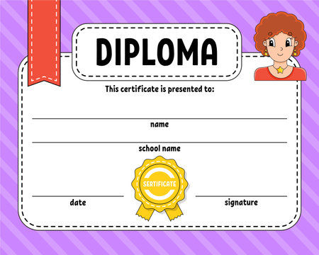 Diploma certificate template. For school and preschool. For kids and children. vector illustration.のイラスト素材