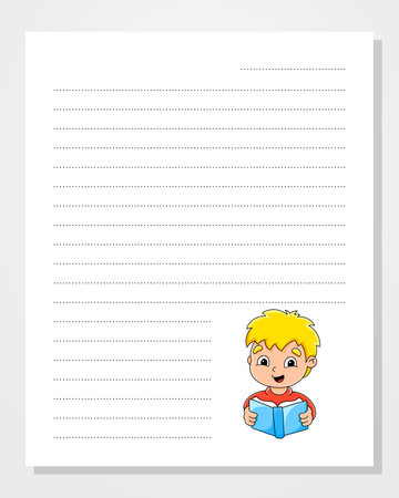 Sheet template for notebook, notepad, diary. Lined paper. With cute character. cartoon style. vector illustration.のイラスト素材